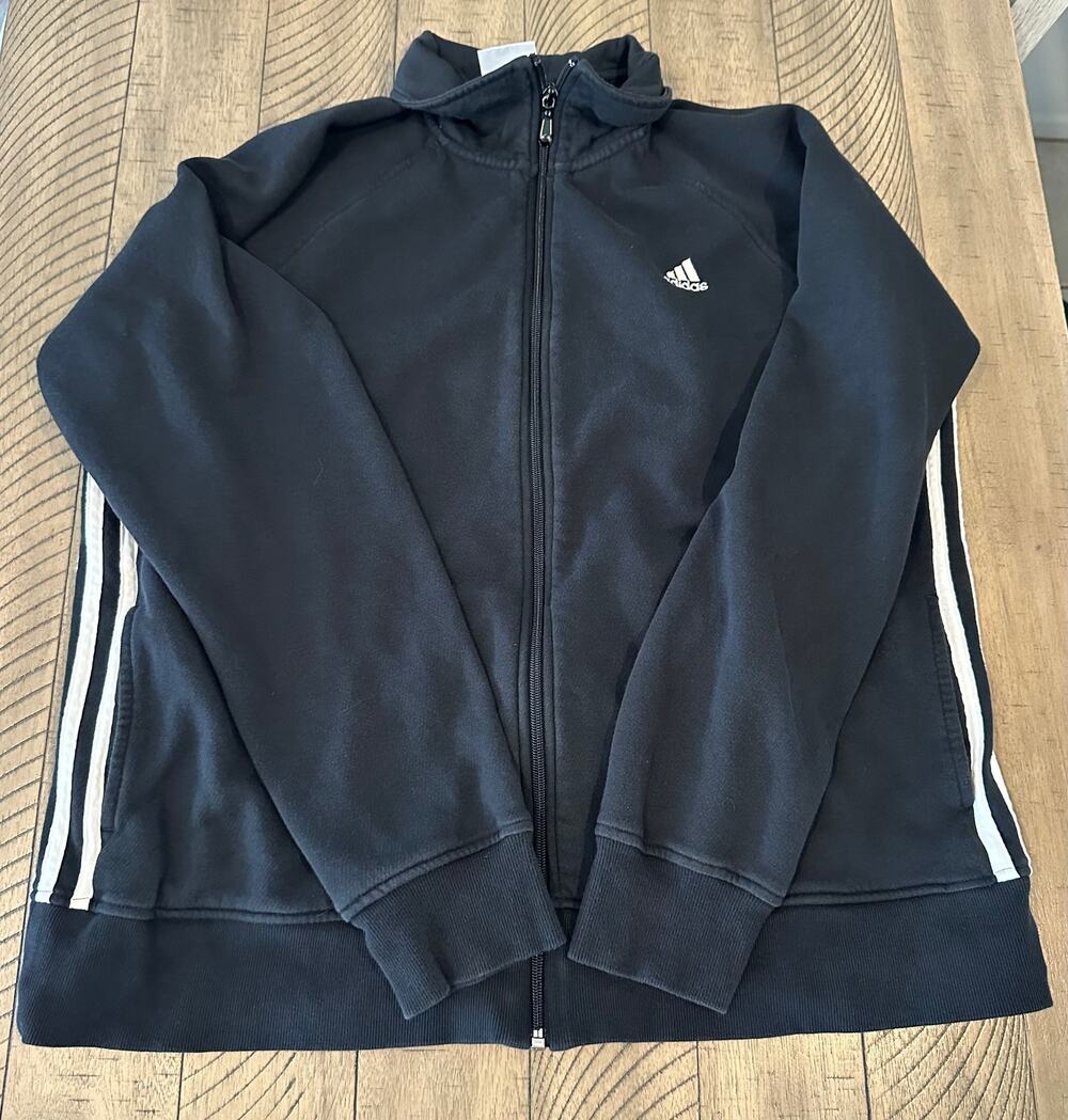 Adidas Men's Full Zip Track Jacket Black White 3 Stripes Mock Neck Size Medium